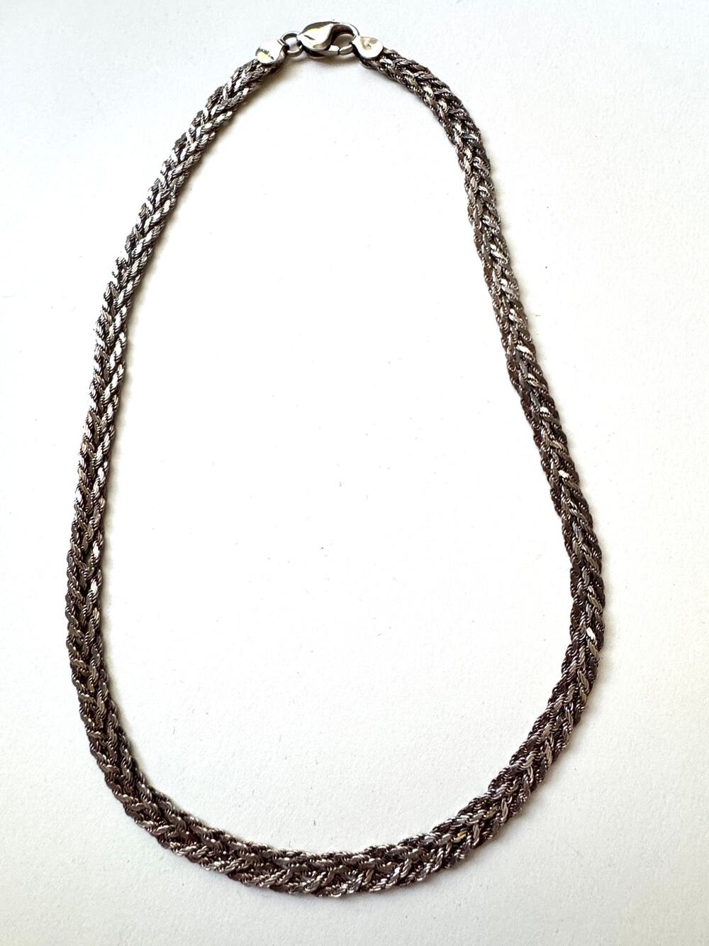 FMC Necklace Vintage 80's Braided Sterling 925 Silver Made in Italy 18.75 inch